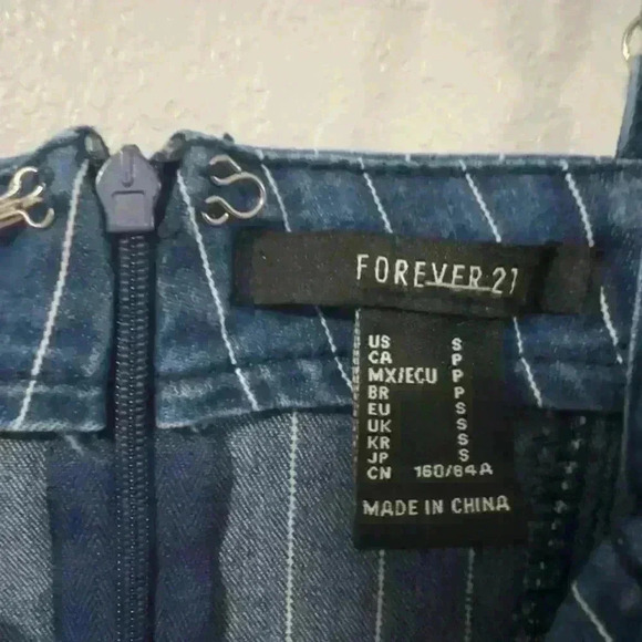 Forever 21 Blue Pinstripe Mini Dress Spaghetti Straps Square Neck sz S - Picture 3 of 4